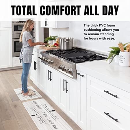 Anti-Fatigue Mat - Cushioned Kitchen Floor Mats - Grey 2-Piece Antifatigue Runner Set for Standing in Comfort - Padded, Non-Slip & Washable
