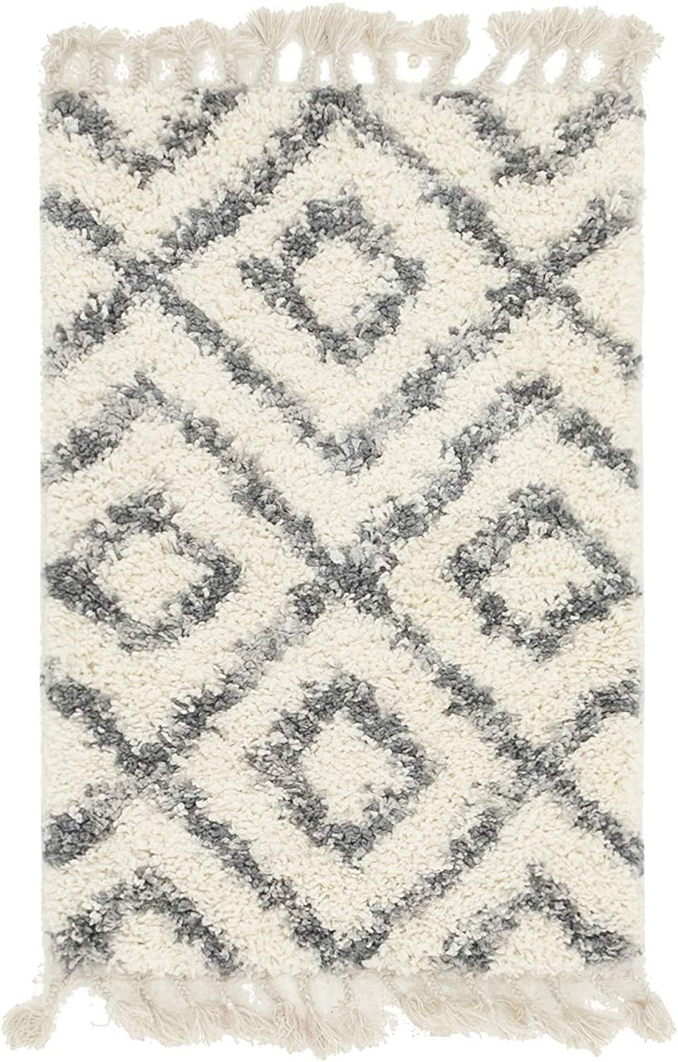 Lattice Tassel Ivory Gray Plush Shag Area Rugs