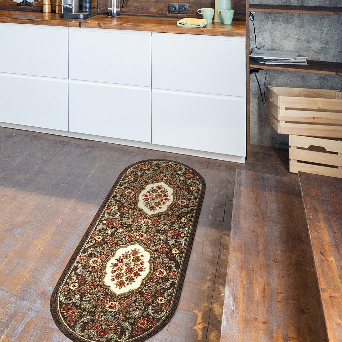 Modern Floral Low Profile Pile Indoor Area Rugs Brown