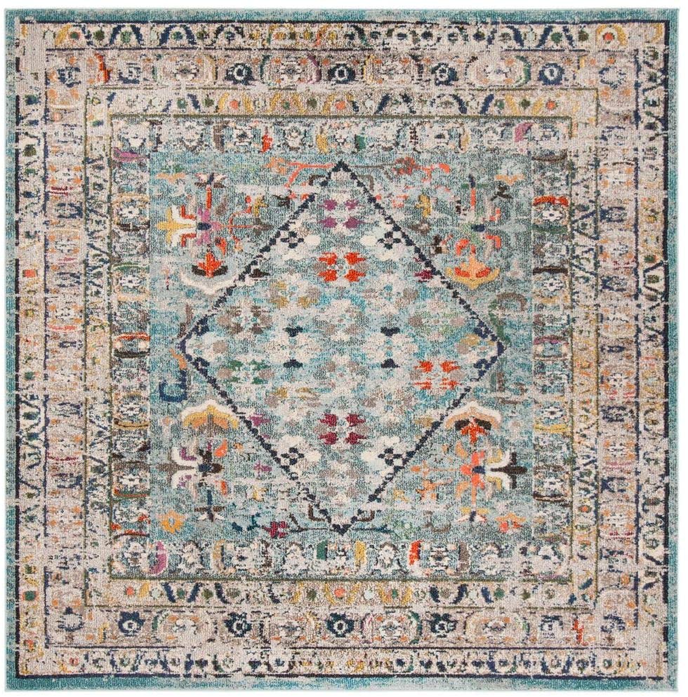 Monaco Collection Boho Chic Oriental Distressed Area Rug Blue / Light Grey