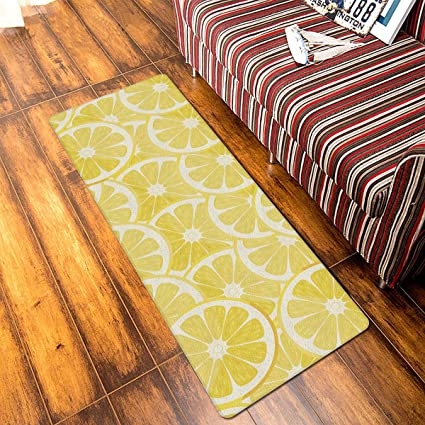 Jolunifun Lemon Antifatigue Kitchen Bath Door Mat Cushioned Runner Rug, Washable Welcome Floor Sink Mat, Summer Yellow Fruit Lemons Waterproof & Non-Slip Comfort Standing Doormat for Kitchen, 24"x36"