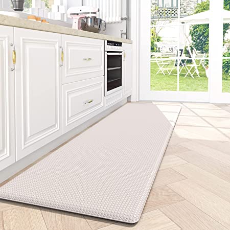 DEXI Kitchen Mat Cushioned Anti Fatigue Comfort Mat, Non-Slip Memory Foam Kitchen Mats for Floor, Waterproof Kitchen Rugs for Sink, 17x47 Inch, Wheat