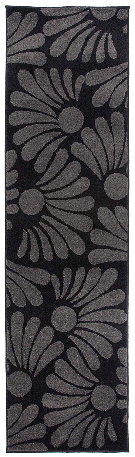 Floral Black Gray Area Rug