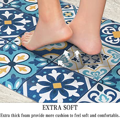 Kitchen Floor Mat Cushioned Anti-Fatigue Kitchen Rug Waterproof Non-Slip Kitchen Mats and Rugs PVC Comfort Floor Mat for Kitchen Office Home Laundry, 17.3"x 28", Teal