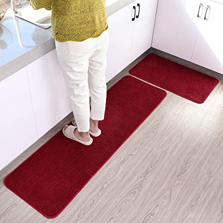 ITSOFT 2pc Non-Slip Kitchen Rug Set Polyester Dirt Trapper Indoor Outdoor Doormat Runner Rug, 59 x 17.5 Inches + 29.5 x 17.5 Inches, Beige