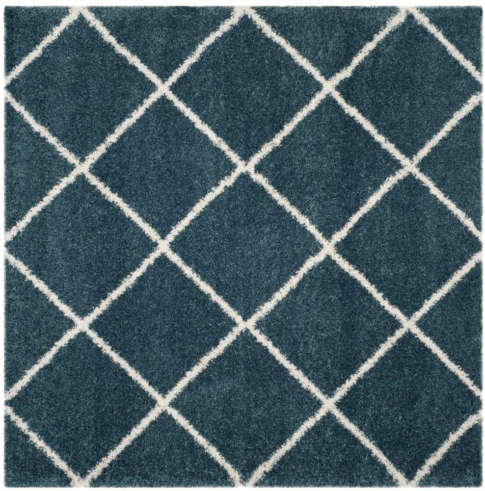 Diamond Trellis Slate Blue/Ivory Soft Plush Shag Area Rug 2-inch Thick