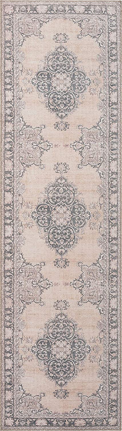 Mareva Machine Washable Beige Vintage Oriental Medallion Area Rug