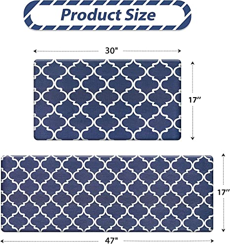 ROSMARUS Kitchen Mat Set 2 Piece, Cushioned Anti Fatigue Kitchen Floor Mat Waterproof Non Slip Kitchen Rugs, Heavy Duty PVC Ergonomic Comfort Standing Mat for Kitchen, Sink, Laundry (Black-White)