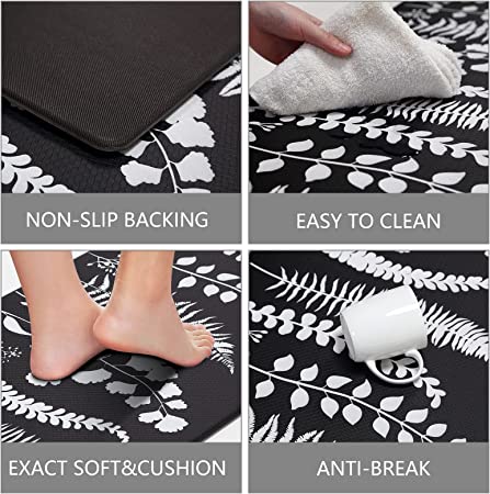 Kitchen Mats for Floor Kitchen Rugs Set Waterproof Cushioned Anti Fatigue Non Slip Kitchen Mat Kitchen Sink Mats for Floor, Laundry, Bathroom, Office,17"x47"+17"x29", Black and White