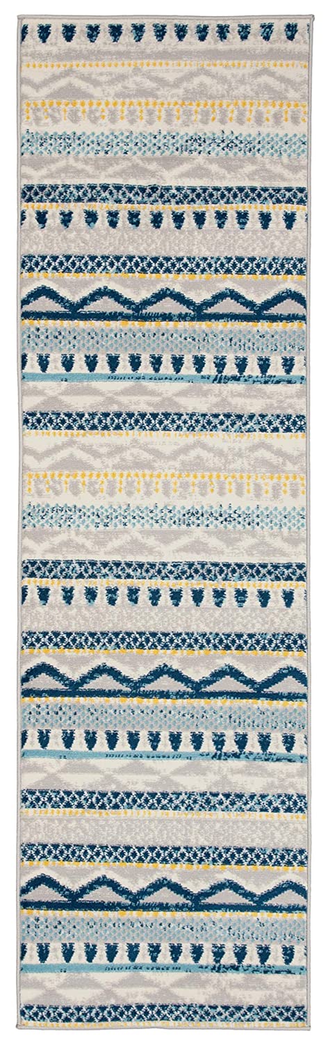 Contemporary Bohemian Blue Gray Ivory Area Rug