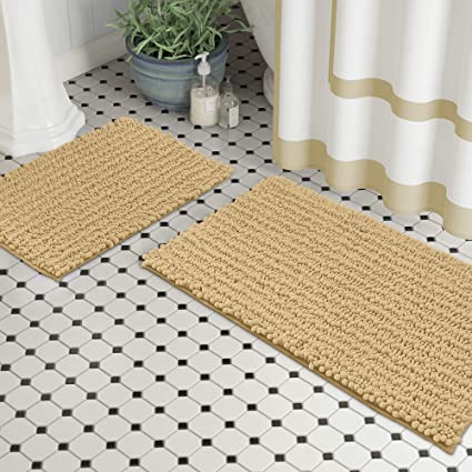 Bathroom Floor Rug Slip-Resistant Shag Chenille Rugs Mat Soft