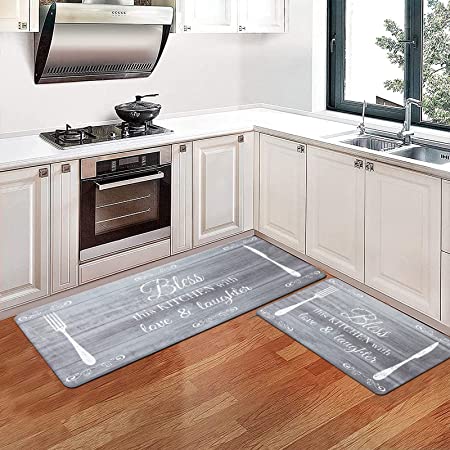 Pauwer Kitchen Rugs Set of 2 Cushioned Kitchen Mat Anti Fatigue Kitchen Mats for Floor Farmhouse Kitchen Runner Rugs and Mats Non Skid Washable Waterproof PVC Foam Kitchen Area Rug Runner