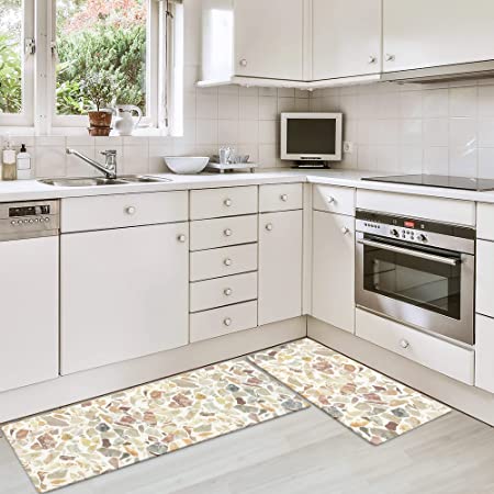 ROSMARUS Kitchen Mat Set 2 Piece, Cushioned Anti Fatigue Kitchen Rugs Waterproof Non Slip Kitchen Floor Mat Terrazzo Pattern, Heavy Duty PVC Ergonomic Comfort Standing Mat for Kitchen, Laundry Room