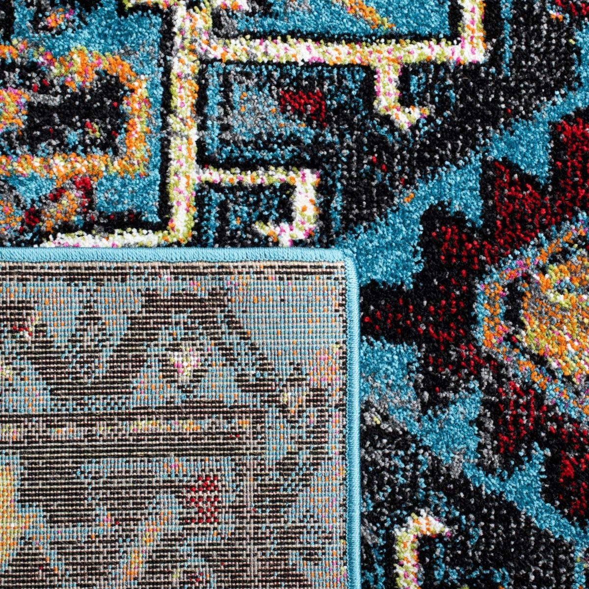 Oriental Persian Area Rug, Square Light Blue/Black