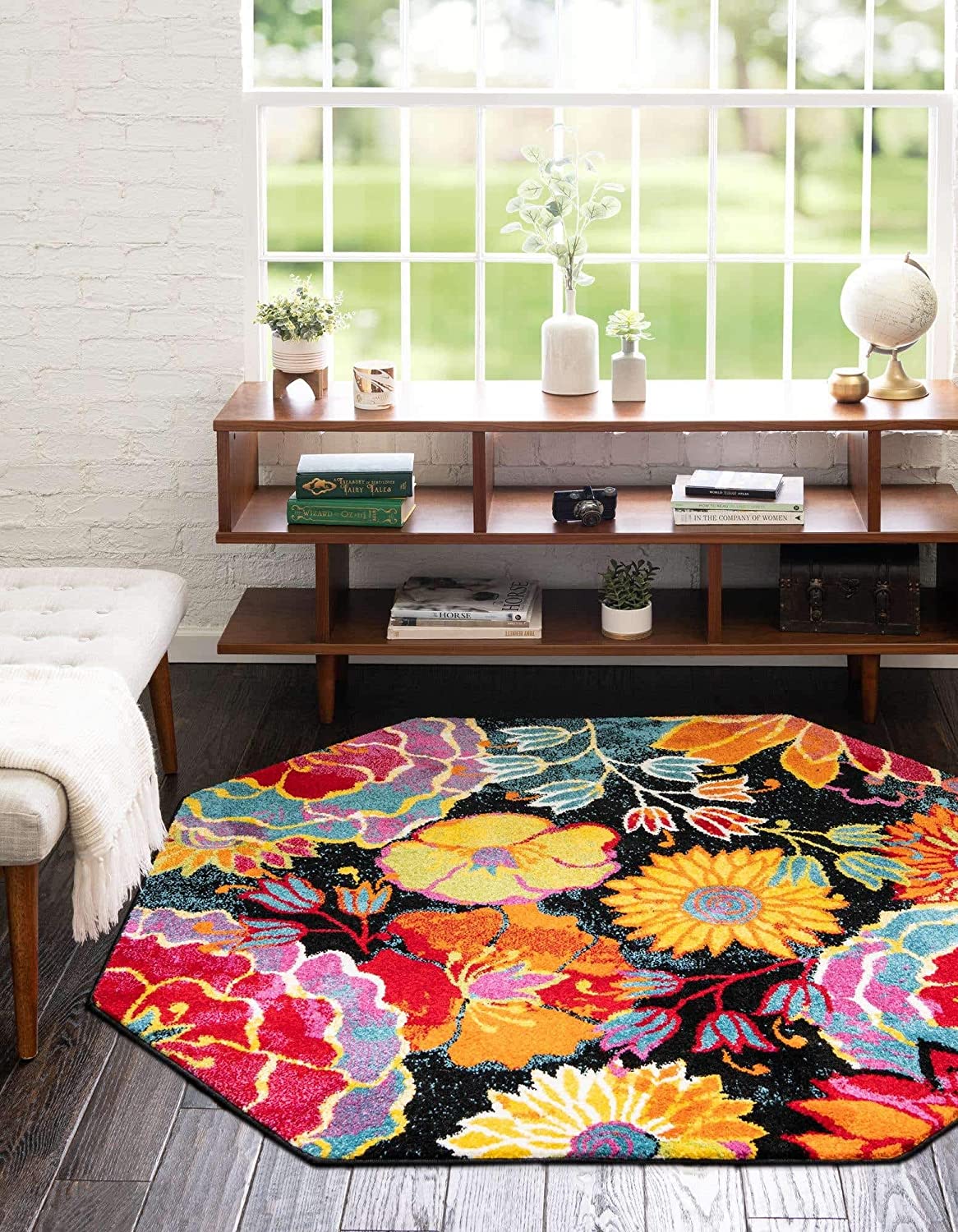 Tuba Modern Floral Black/Yellow Soft Area Rug