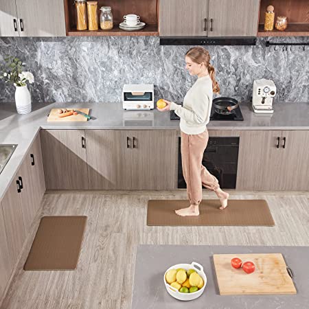 Lifewit Kitchen Rugs Soft Cushioned Anti Fatigue Mats for Kitchen Floor Front of Sink Waterproof Non Slip Heavy Duty PVC Kitchen Floor Mat Runner Rug Set for Home Office Laundry Room , Set of 2, Grey