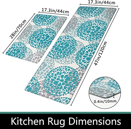 Homcomoda Cushioned Anti Fatigue 2 Piece Set Kitchen Rugs Non Slip PVC Waterproof Kitchen Floor Mats Heavy Duty Comfort Foor Mat for Kitchen Standing Desk Laundry 17.3"x28"+17.3"x47"