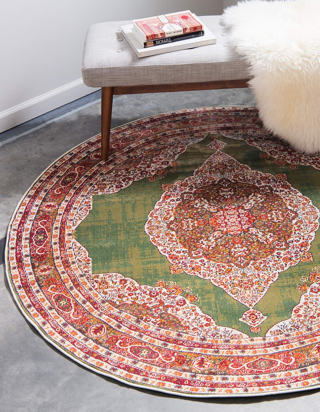 Vintage traditional Green Ivory Red Area Rugs