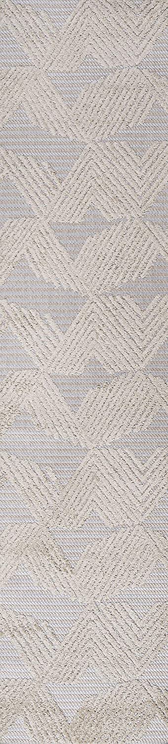 Jazz High-Low Pile Art Deco Geometric Indoor/Outdoor Beige Area Rug