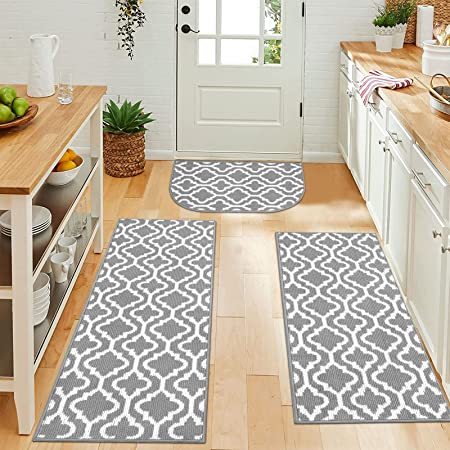 HEBE Kitchen Rug Sets 3 Piece with Runner Non Slip Kitchen Rugs and Mats Absorbent Kitchen Mats Set for Floor Washable Runner Rugs for Entryway Hallway Kitchen Laundry Room
