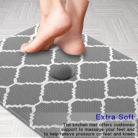 0.47inch Cushioned Anti-Fatigue Kitchen Rug,Non Slip Waterproof Kitchen Mats and Rugs Heavy Duty PVC Ergonomic Comfort Mat for Kitchen, Floor, Office, Sink, Laundry (17.3"x 47", Grey)