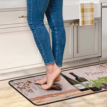 Flippana Farmhouse Non Skid Washable, Non-Slip Backing Kitchen Mat Set of 2 for Floor Kitchen Runner Rug Sets for Kitchen Dining Room Sink (17.3"x47.2"+17.3"x23.6", Spices)