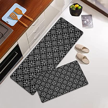 Artnice Kitchen Floor Mats 2 Piece,Floral Anti Fatigue Kitchen  Rugs,Cushioned PVC Kichen Rugs and Mats,Waterproof Non Slip Comfort Kitchen  Runner Rugs