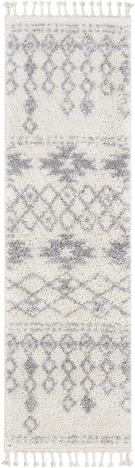 Beige Moroccan Shag Diamond Medallion Pattern Runner Rug