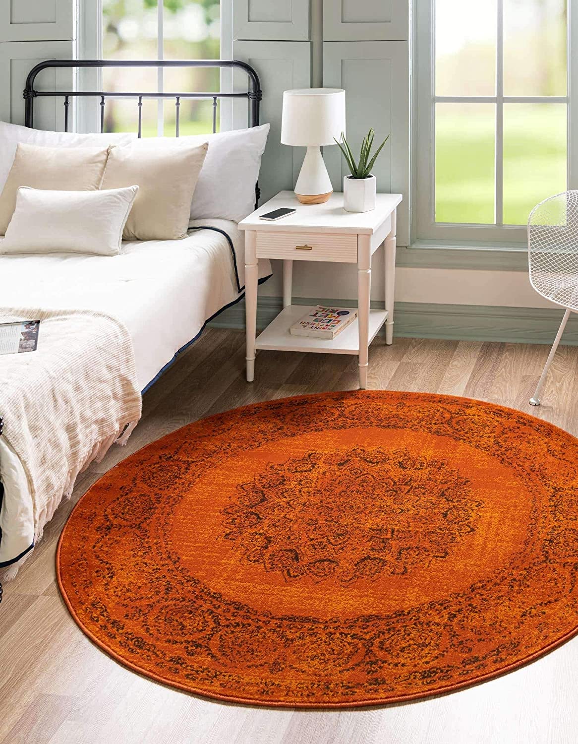 Modern Traditional Vintage Distressed Terracotta Soft Area Rug