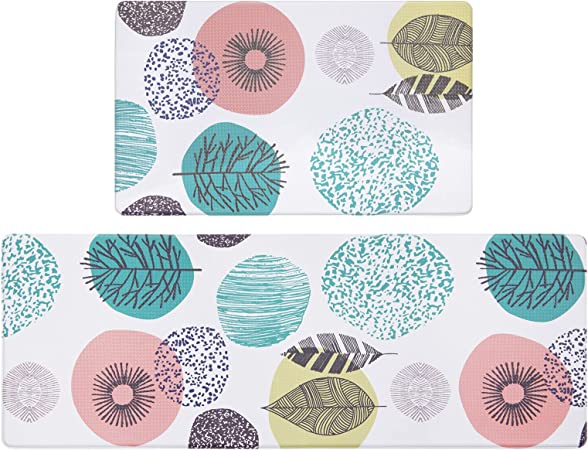 Pauwer Anti Fatigue Kitchen Floor Mat Set of 2 Non Slip Waterproof Comfort Standing Desk Mats Thick Cushioned Anti Fatigue,Colorful