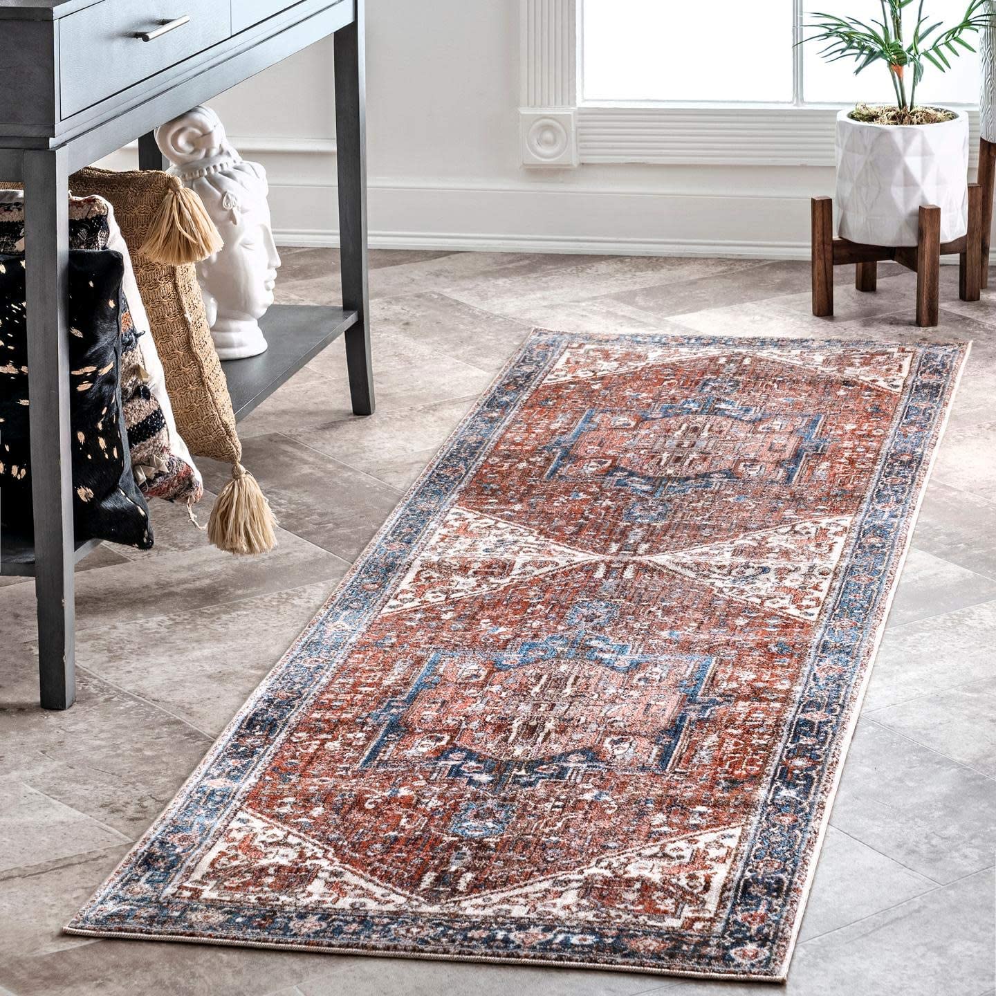 Medallion Fringe Blue Soft Area Rug