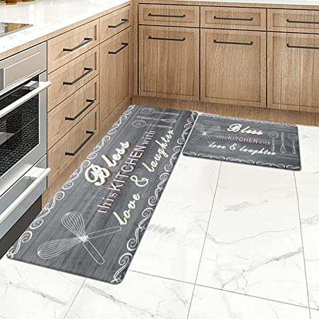 HEBE Anti Fatigue Sets 2 Pieces Thick Cushioned Kitchen Floor Mats Set Heavy Duty Comfort Standing Mats Waterproof Kitchen Runner Mats