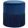 Vanda Royal Blue Round Accent Stool with Fringe Trim