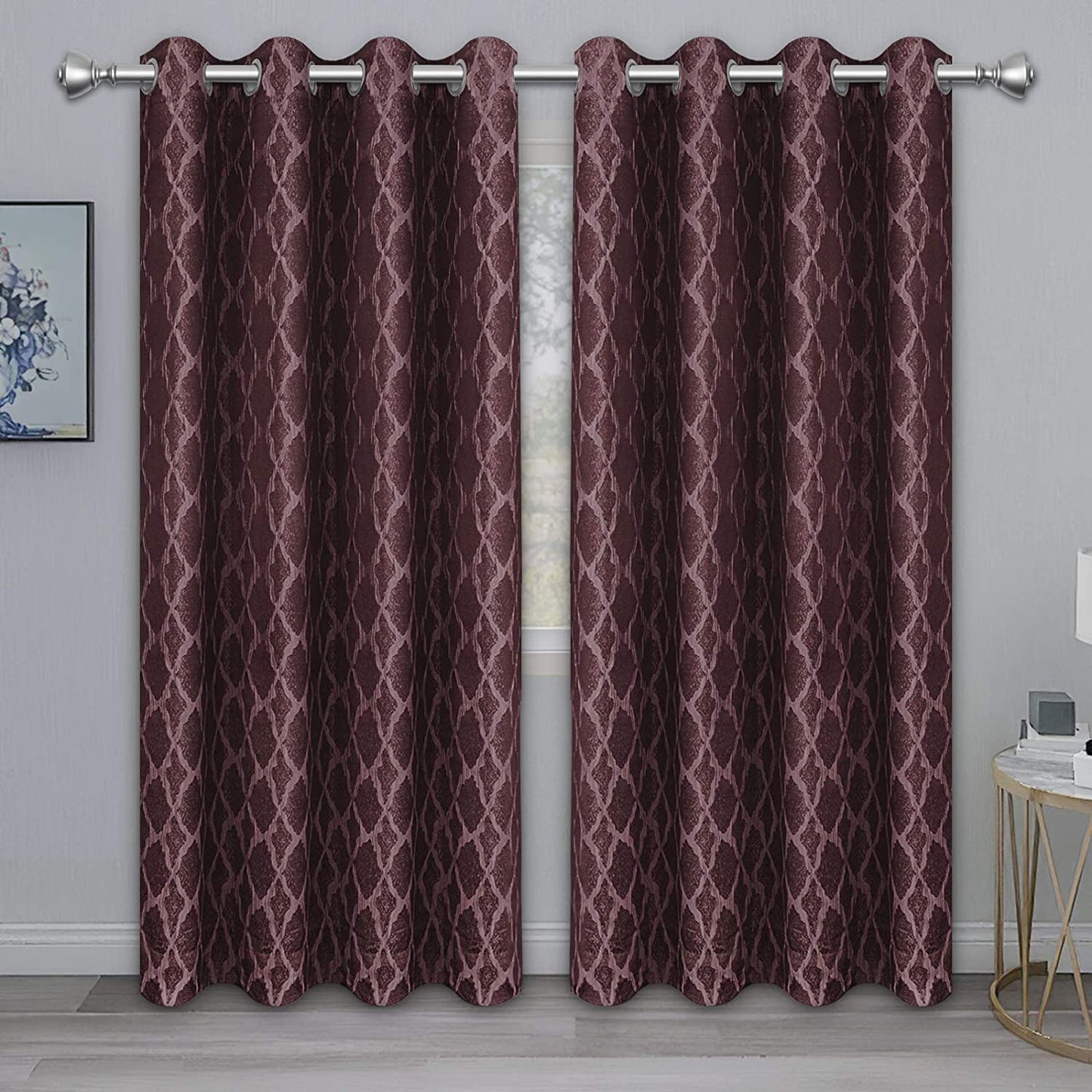 Jacquard Blackout Curtains for Bedroom, Cold/Heat/Sun Blocking and Noise Reduction Thermal Insulated Window Drapes, Camel, 52 x 63 inch Length, Set of 2 Grommet Curtain Panels