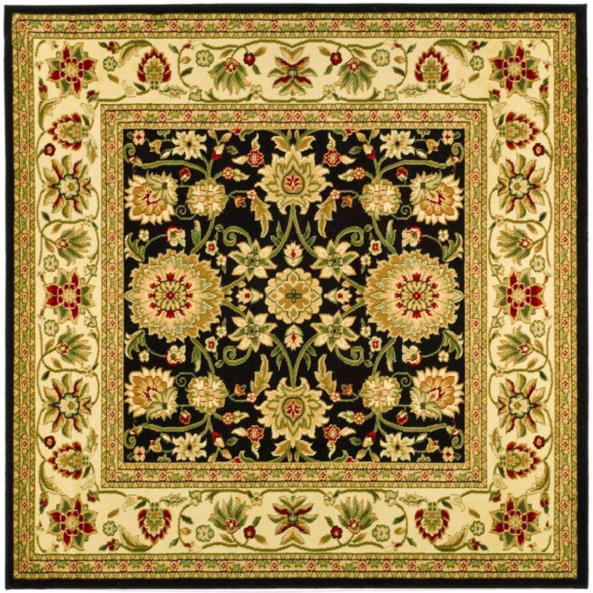Lyndhurst Collection Traditional Oriental Non-Shedding Stain Resistant Living Room Bedroom Soft Area Rug Black / Ivory