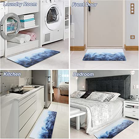MAYHMYO Blue Kitchen Rugs Set 2 PCS Anti Fatigue Non Skid Mats Waterproof Cushioned Kitchen Sink Mats Padded Kitchen Mats for Standing Floor, Laundry, Bathroom, Office