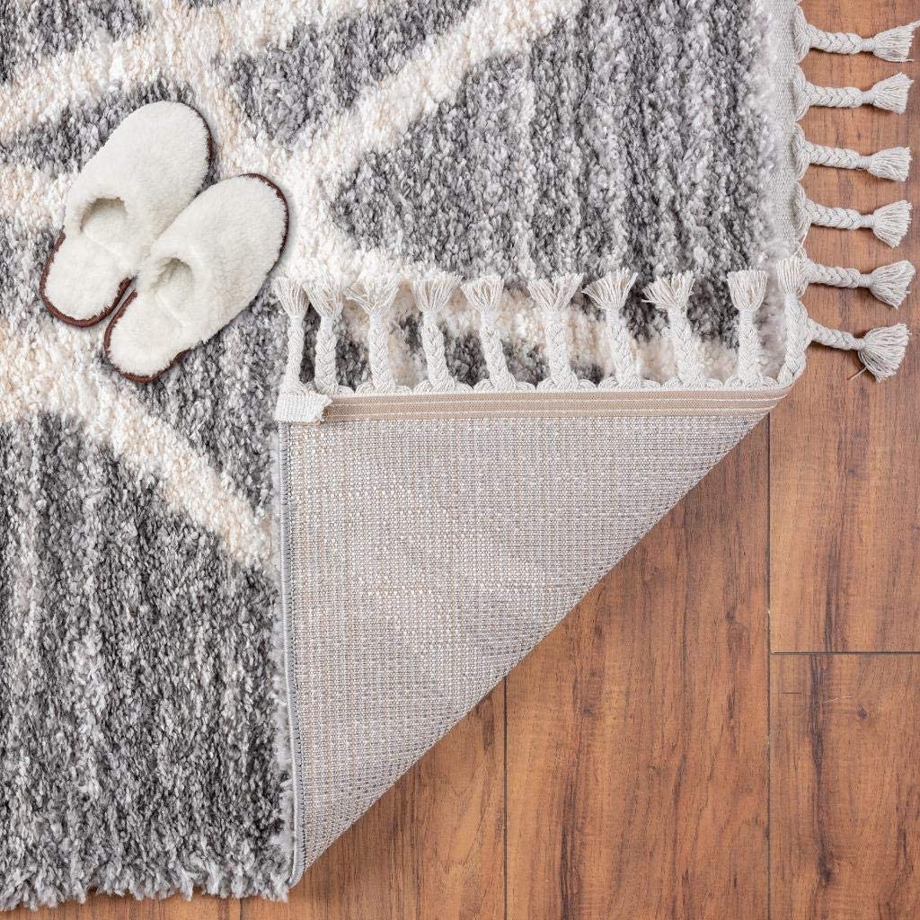 Shaggy Collection Grey Shagg Geometric Soft Area Rug