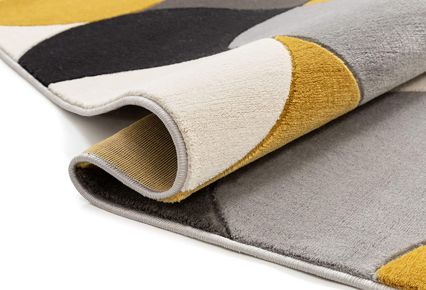 Good Vibes Helena Gold Modern Geometric Shapes 3D Texture Soft Area Rug