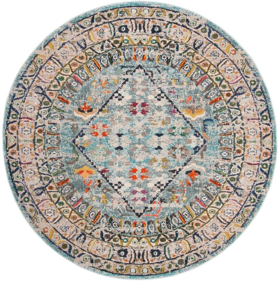 Monaco Collection Boho Chic Oriental Distressed Area Rug Blue / Light Grey