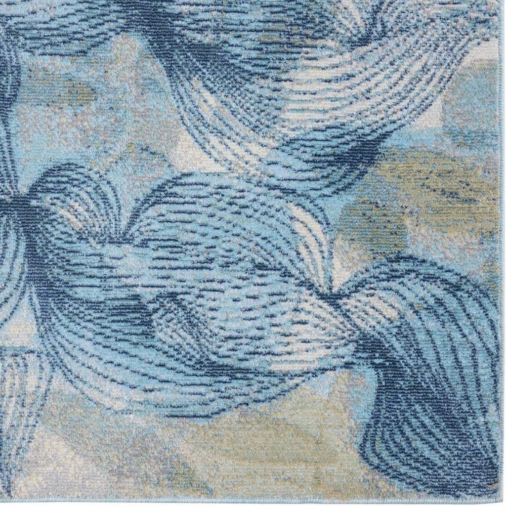 Aquabury Modern Floral Ivory Blue Area Rug