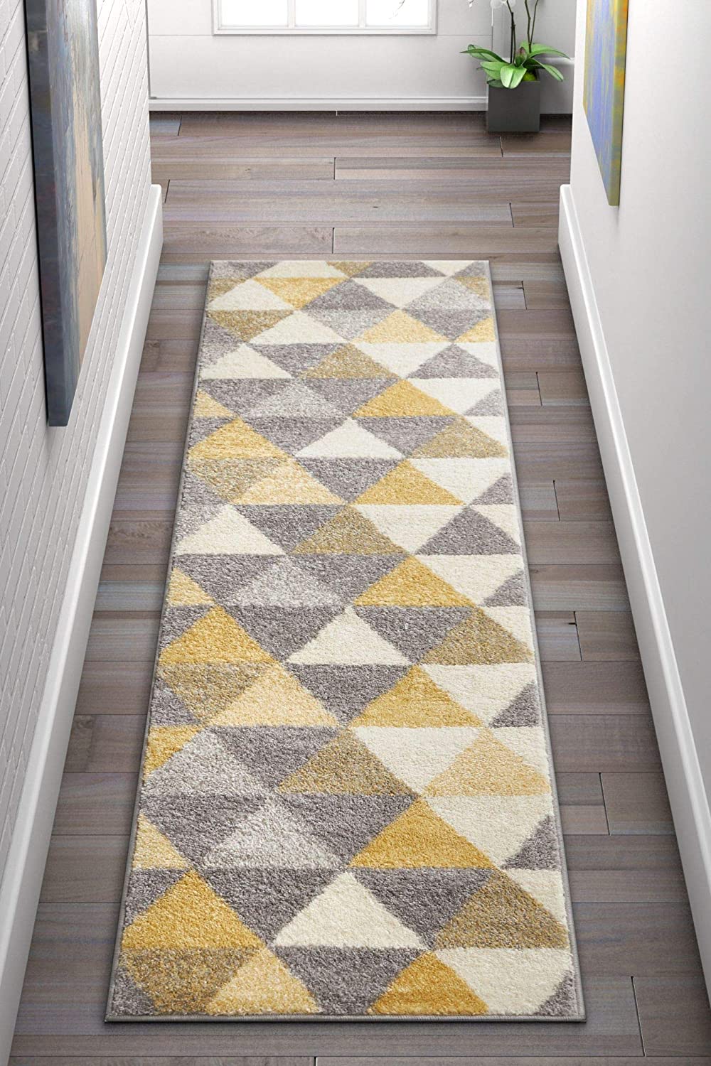 Isometry Gold Grey Modern Geometric Triangle Pattern Soft Area Rug