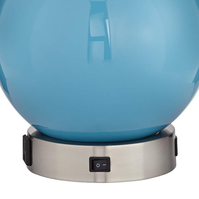 Aquarius Blue Glass Sphere USB Accent Table Lamp with Outlet