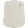 Rollo Round Beige Faux Leather Ottoman with Pull Tab