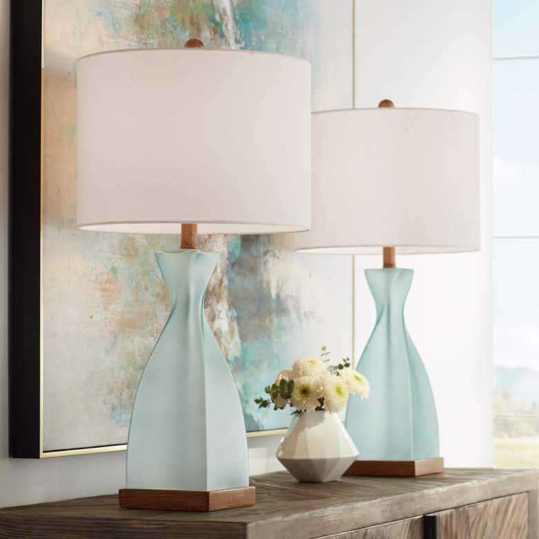 Ryan Blue Glass Coastal Modern Table Lamps Set of – Joanna Home