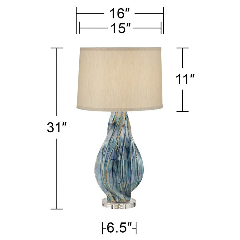 Teresa Teal Drip Modern Ceramic Table Lamp with Table Top Dimmer