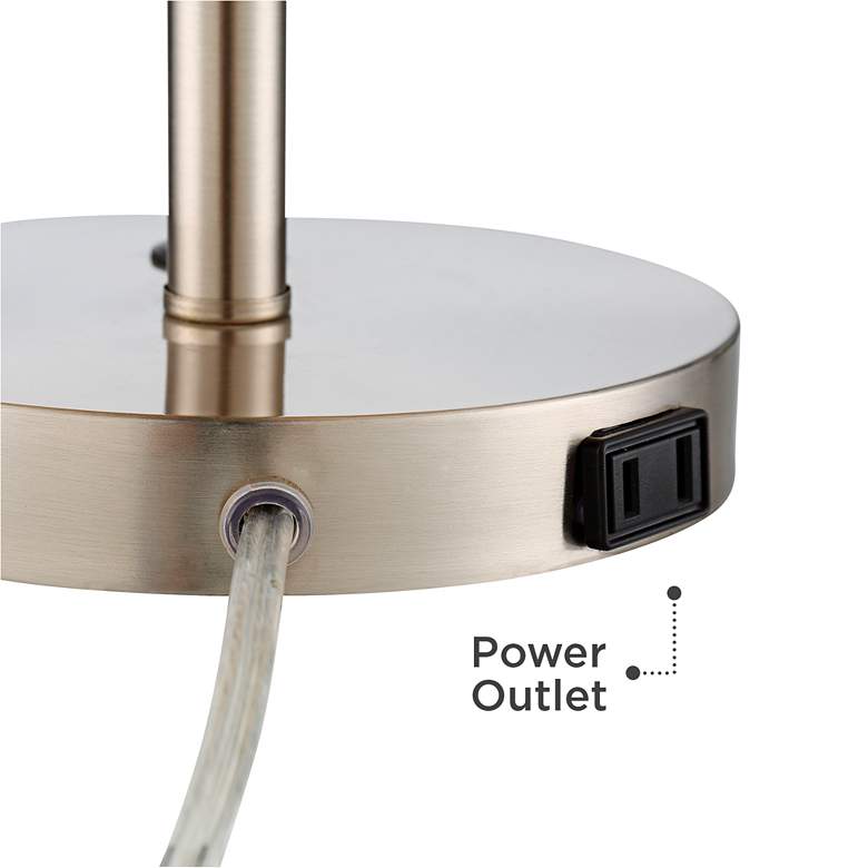 Brushed Nickel Outlet USB Table Lamps Set of 2