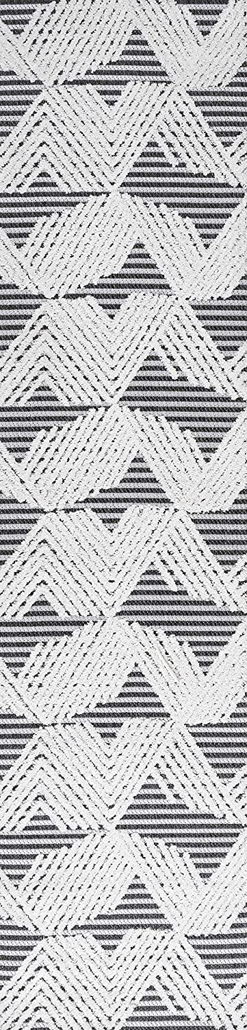 Jazz High-Low Pile Art Deco Geometric Indoor/Outdoor Black/Ivory Area Rug