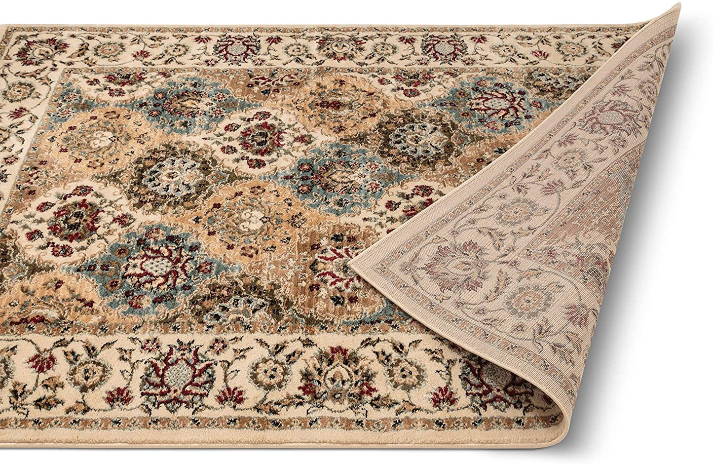 Persian Oriental Panel Runner Rug Ivory Multicolor