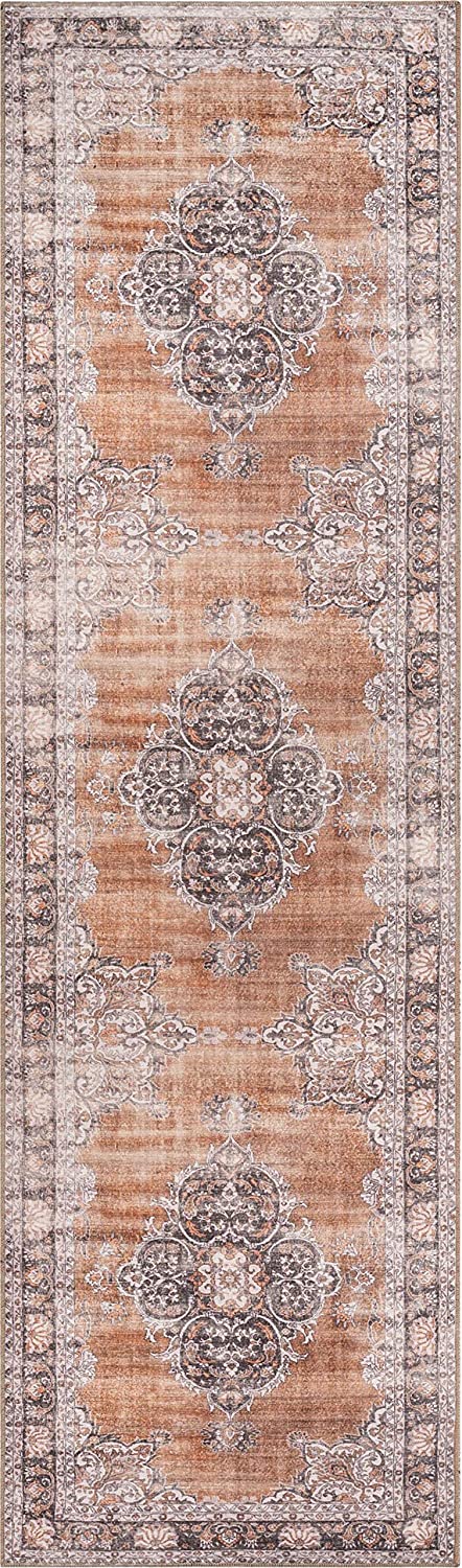 Mareva Machine Washable Rust Orange Vintage Oriental Medallion Rug
