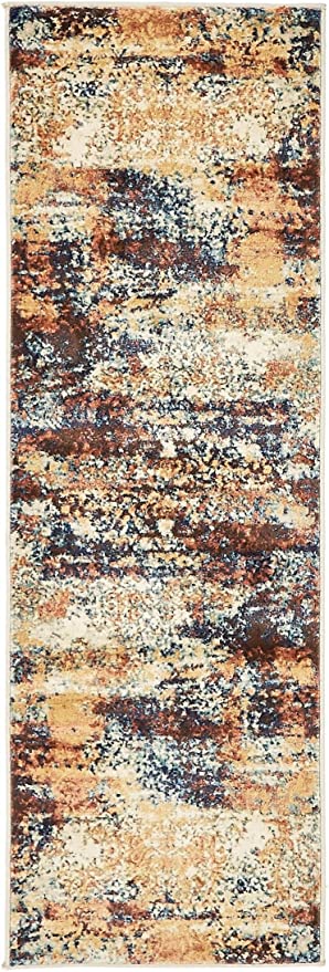 Mystic Collection Abstract Rustic Vintage Brick Red Runner Rug